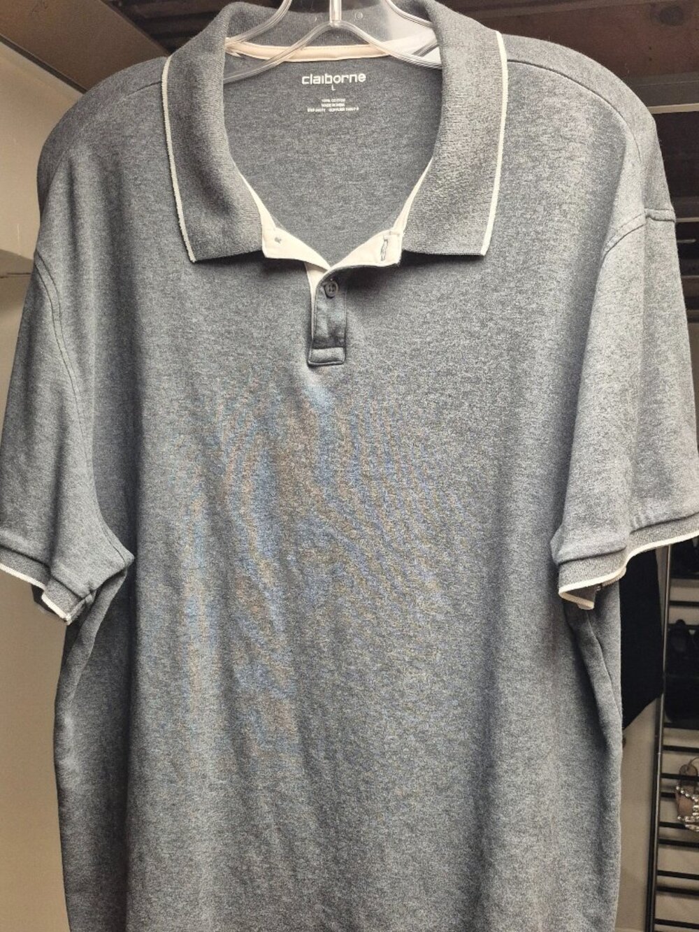 Mens gray and white tipped Claiborne polo